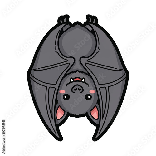 Cute cartoon bat hanging upside down.