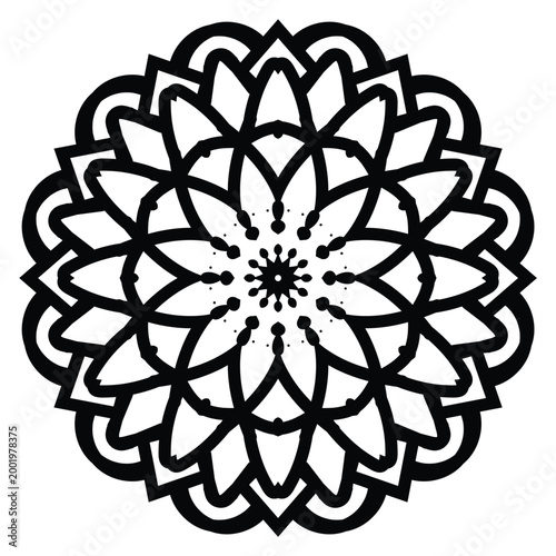 intricate black mandala art with geometric patterns and zen dots for meditation design