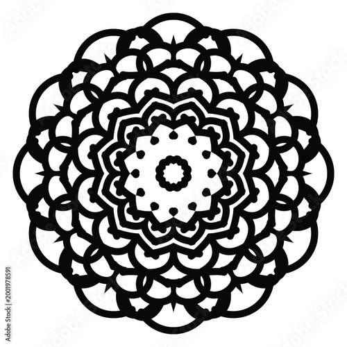 Intricate black mandala design on white background