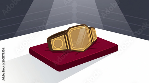 Championship boxing title belt on a red velvet pillow