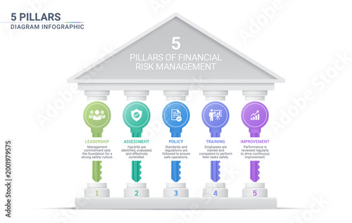 Key Pillars of Financial Risk Management Infographic with Business Strategy Diagram Template Background