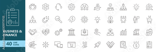 Business finance outline icons pack minimal banking analytics corporate line symbol collection