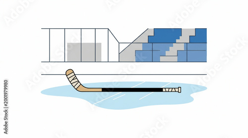 Ice Hockey Stick on Arena Rink Vector Illustration