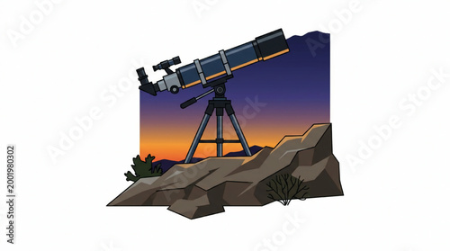 Telescope on a mountain top for night sky observation