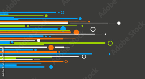 Abstract Dark Background with Colorful Horizontal Lines and Circles, Modern Technology Design