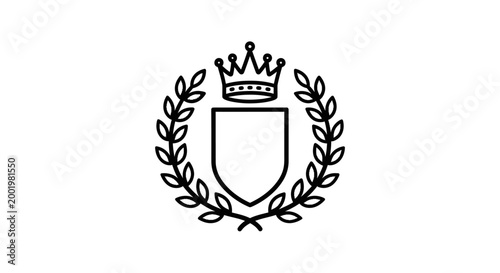 Regal Crowned Shield with Laurel Wreath Heraldic Symbol, Isolated White Background