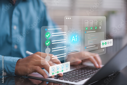 ai automation workflow task management interface with checklist progress tracking on laptop coding dashboard for productivity optimization system integration and efficient digital business process