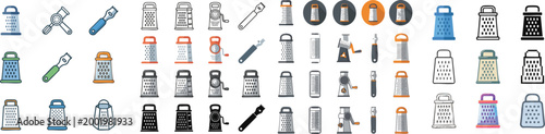 Grater Multiple Style Icon Set Collection, vector isolated on white