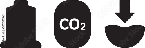 Carbon capture and storage icons set with co2 tank and underground sequestration symbols vector