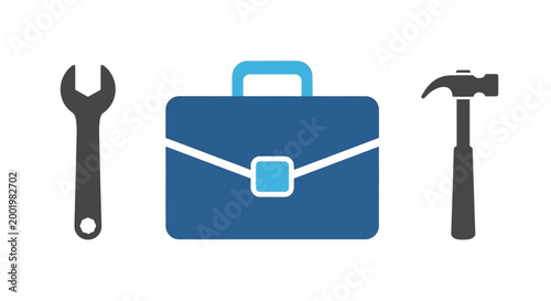 toolbox icons with wrench briefcase and hammer