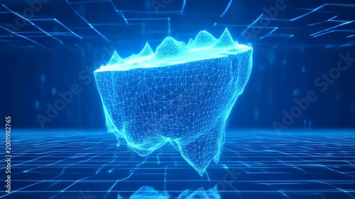 Futuristic Polygonal Iceberg in Dark Blue Ocean Scene