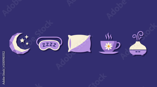 Illustration for relaxing sleep and good night routine with flat colors