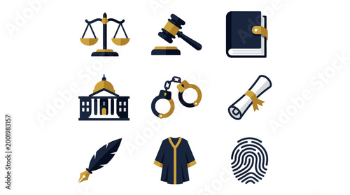 Comprehensive Legal Icons Set: Justice Authority and Judgment Concepts Collection