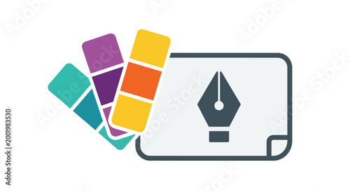 color palette with pen nib icon on white background