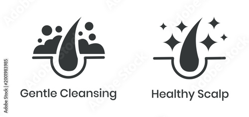 Anti dandruff icon set. Strong healthy hair line icons. Anti dandruff logo, label, badge, symbol, black, circle, line, vector, isolated illustration. Anti dandruff label for product packaging design.