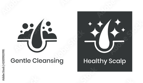 Anti dandruff icon set. Strong healthy hair line icons. Anti dandruff logo, label, badge, symbol, black, circle, line, vector, isolated illustration. Anti dandruff label for product packaging design.