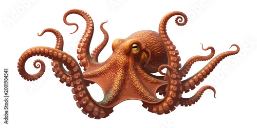 Octopus illustration on black background marine life animal