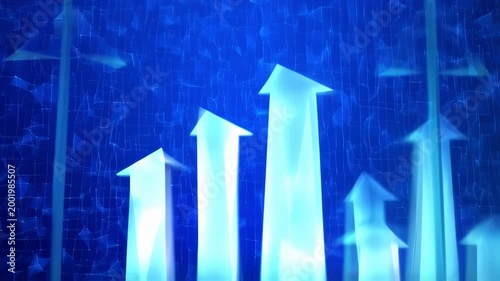 Growing Technology Graph with Blue Wireframe Background and Arrows