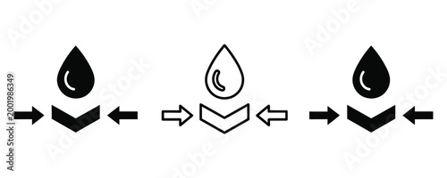 Waterproof icon set, water resistant symbol, liquid protection sign