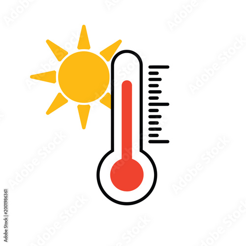 Thermometer and sun icon simple flat vector illustration