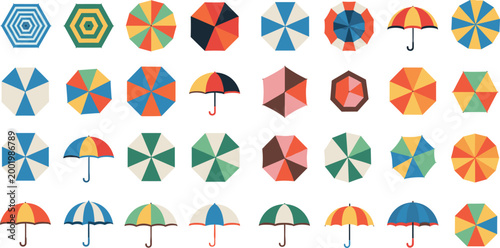 фотографія Colorful geometric umbrellas and top view parasols collection with flat design s