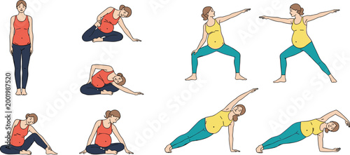 Pregnant Woman Doing Yoga Poses for Maternity Fitness, Pregnancy Exercise, and Wellness Illustration Designs