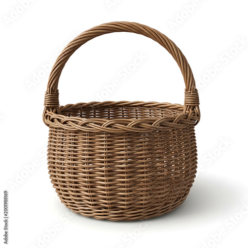 Hand Made Wicker Basket Isolated on White and Png Transparent Background