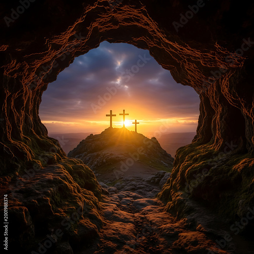 Empty Tomb, Crucifixion and Resurrection of Jesus Christ, Easter Concept