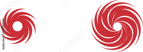 Red spiral vortex logo collection featuring dynamic swirling shapes, circular motion symbols, and abstract rotation designs for modern creative branding