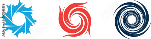 Abstract vortex and spiral logo collection featuring dynamic swirling shapes, circular motion symbols, and modern rotation designs for creative branding