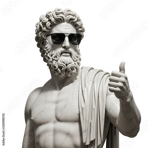 Sculpture of Greek Man Showing Thumb Up Isolated on White and Png Transparent Background 