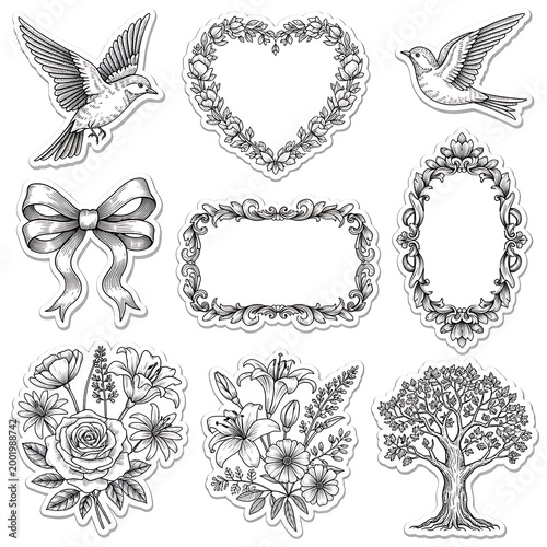 Vintage Drawing Illustration Scrapbooking Sticker Isolated on White and Png Transparent Background 