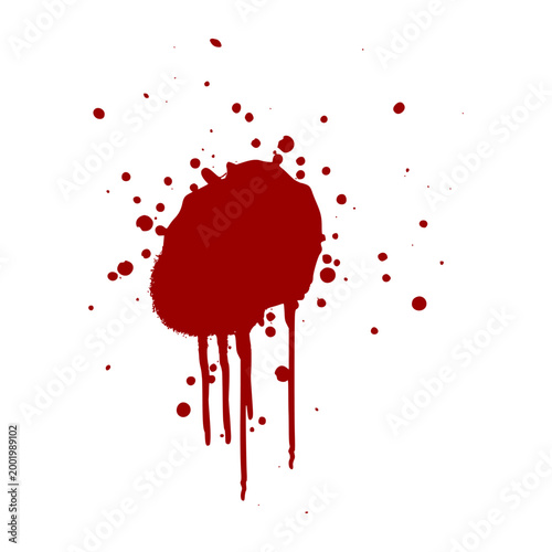 Detailed red blood splatter with fine drips and spray mist. Realistic liquid splash texture for horror, crime scene investigation, or edgy graphic art projects on a clean background.