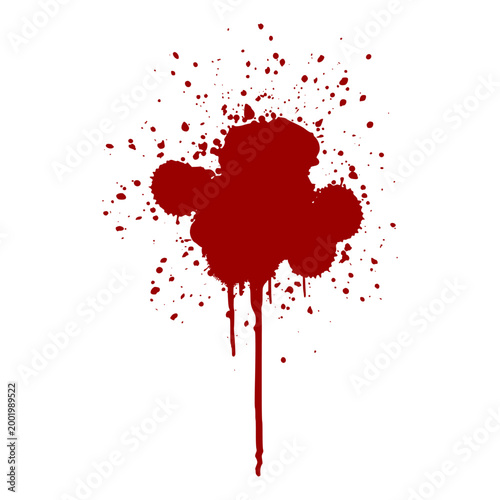 Vibrant red blood splash with thick dripping liquid effects. Realistic spray texture and messy paint blot for dramatic horror themes, crime investigation concepts, or urban street art styles.