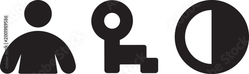 User key and contrast icons set representing security settings minimalist black vector for web apps