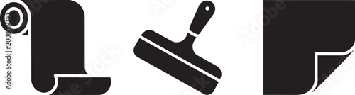 Wallpapering home improvement icons set roll of paper spatula page curl graphic elements app ui