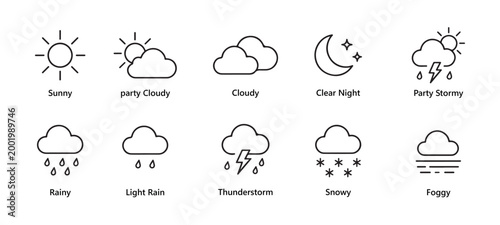 Weather Line Icon Set in Minimal Black Vector Style
