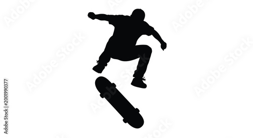 skateboarder performing trick silhouette high quality professional detailed