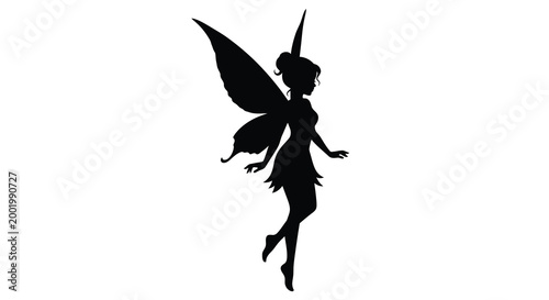 fairy silhouette with wings and flowing dress silhouette