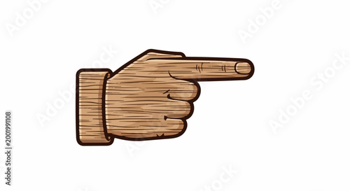 Wooden hand pointing right, wood grain texture, cartoonish style