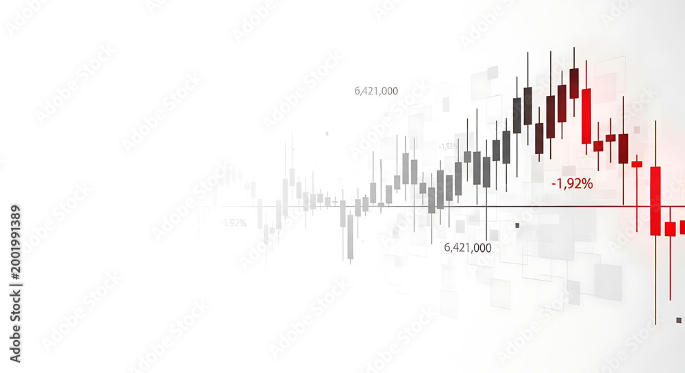 Fototapeta premium Financial stock market candlestick chart showing market volatility and downward trend on white background with candlestick investment analysis exchange business indicator technical currency