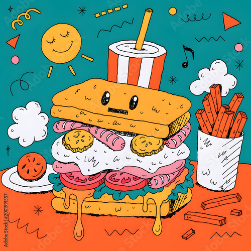 hand drawn food cartoon illustration