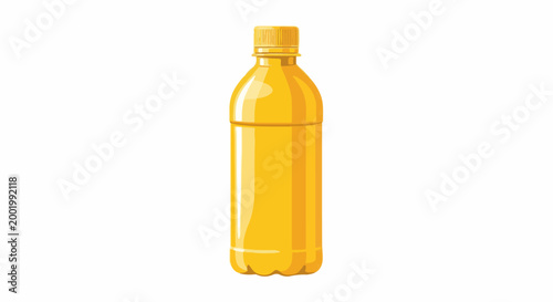 Yellow beverage bottle with a screw-on cap, liquid inside, and textured base