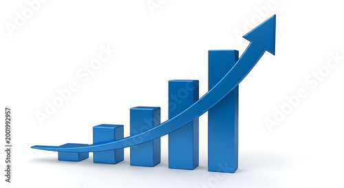 Free Download Rising blue bar chart with an upward pointing arrow representing financial growth and business success against a white background business financial progress increase development marketing - GFXLoad