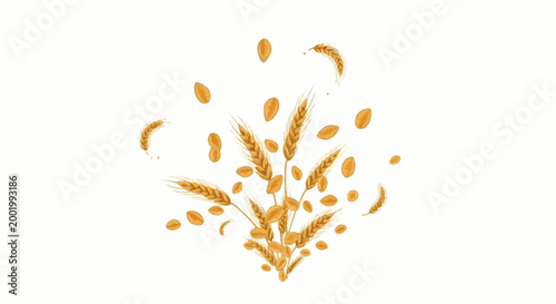 Wheat stalks with scattered grains, a symbol of harvest and abundance