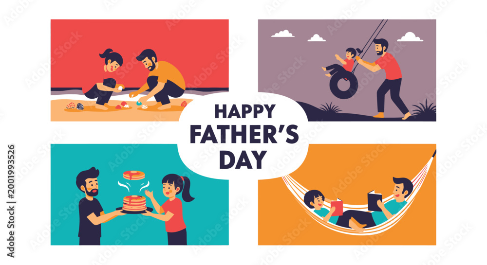 Fototapeta premium Father's Day, Happy Father's Day, Family Illustrations, Vector Icons, Greeting Cards