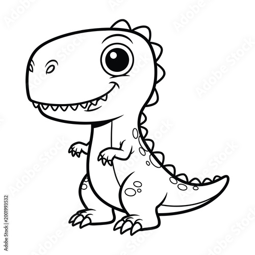 Cute cartoon dinosaur standing on two legs smiling happily