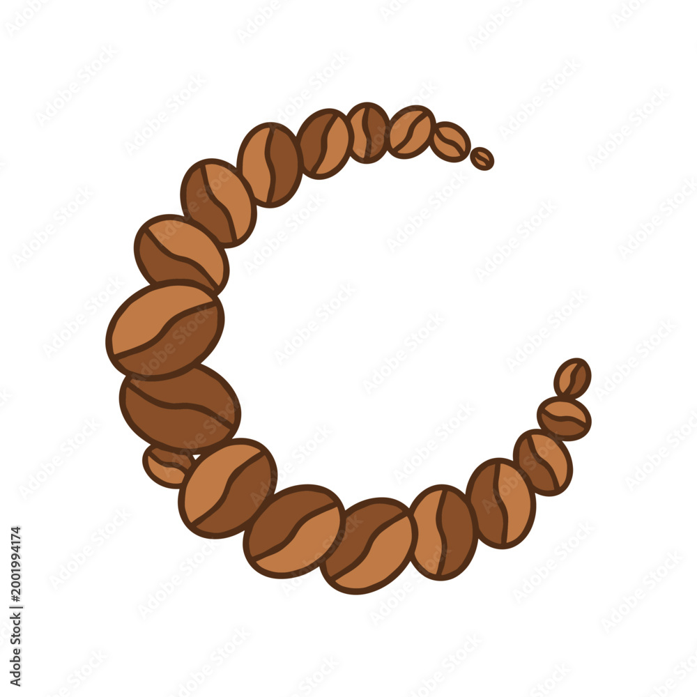 Obraz premium Crescent moon shape formed by roasted coffee beans isolated on white
