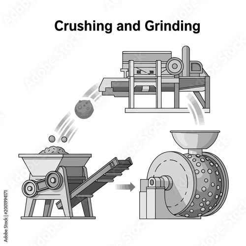 Crushing and Grinding Process Illustration for Industrial Applications.