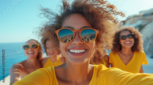 Four friends celebrate world friendship day with a joyful selfie
